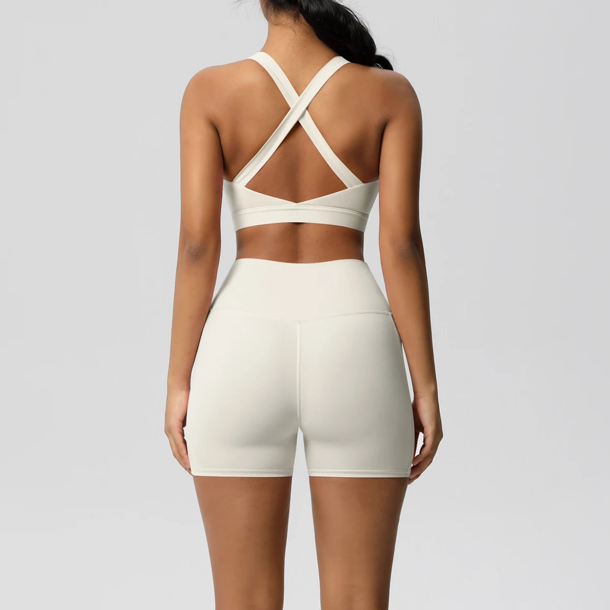 2PCS Sportswear With Pocketed Yoga Set Gym Clothes Yoga Suits For Women Tracksuits Sports Shorts Crossover Bra Gym Leggings